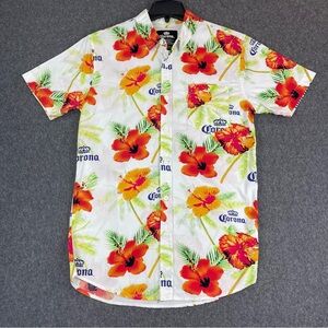 VTG Corona Beer Hawaiian Hibiscus Floral Shirt Mens Medium Promo Beach Party